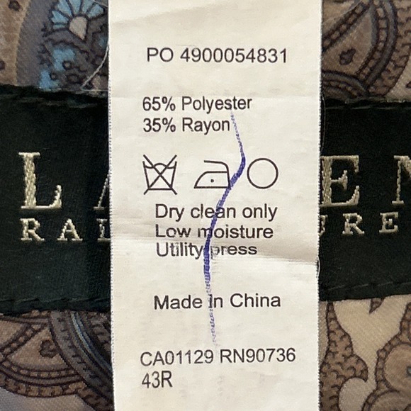 Lauren Ralph Lauren Blazer Men's 43R Beige Paisley Lined Jacket Polyester Rayon - Picture 5 of 11